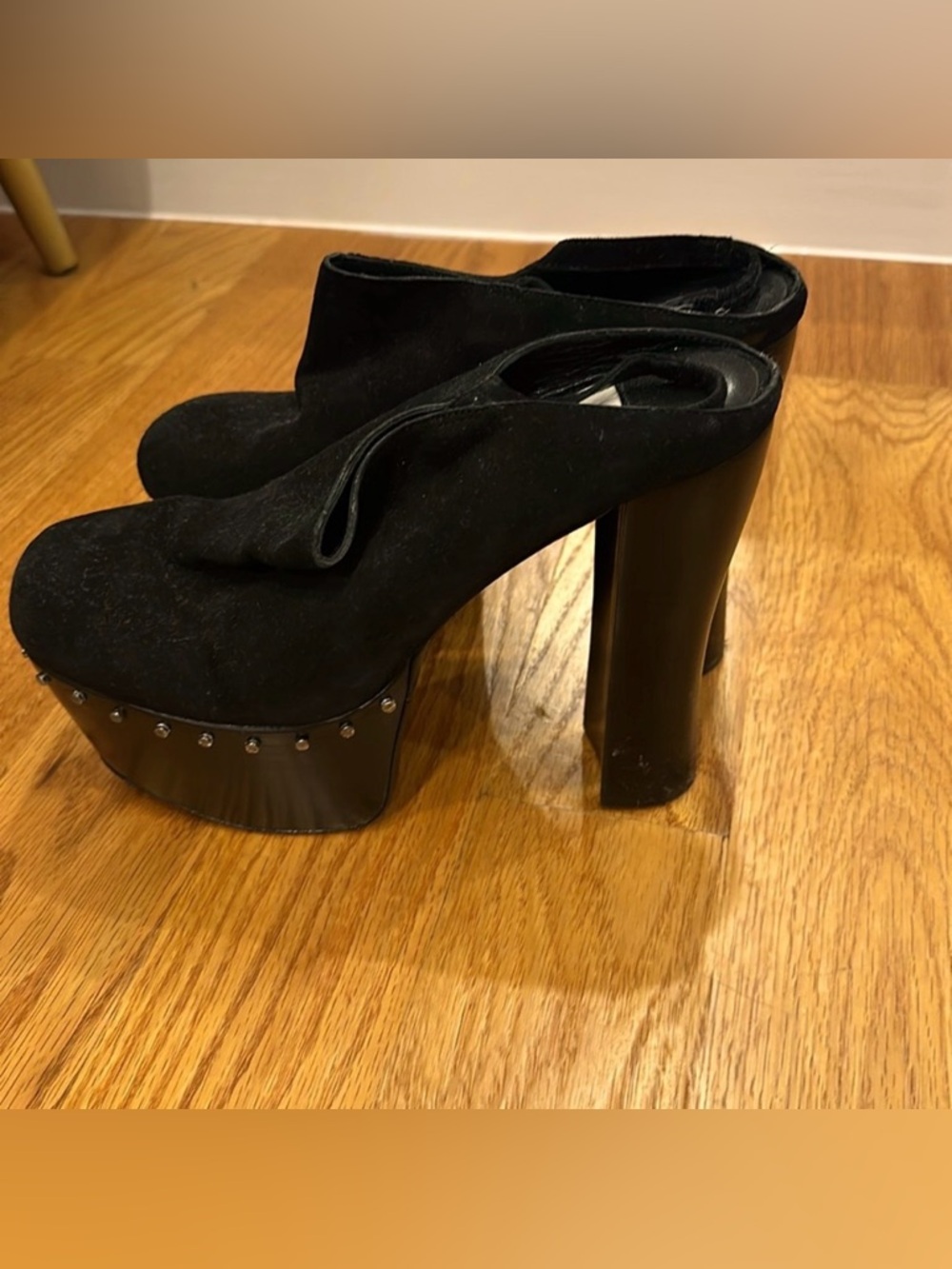 Alice + Olivia Black Suede Studded Platform Mules